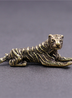 实心纯黄铜办公桌面小摆件生肖虎古铜茶宠饰品工艺品礼品手把玩件