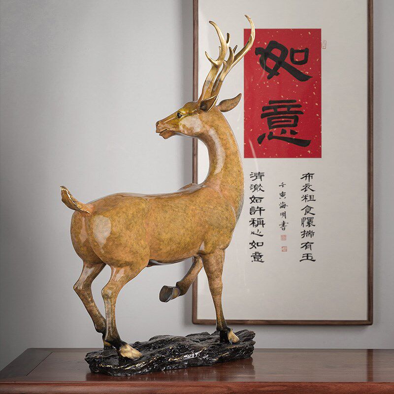 铜之魂 梅花福鹿到家客厅装饰 摆件铜工艺品办公桌摆件办公桌摆件