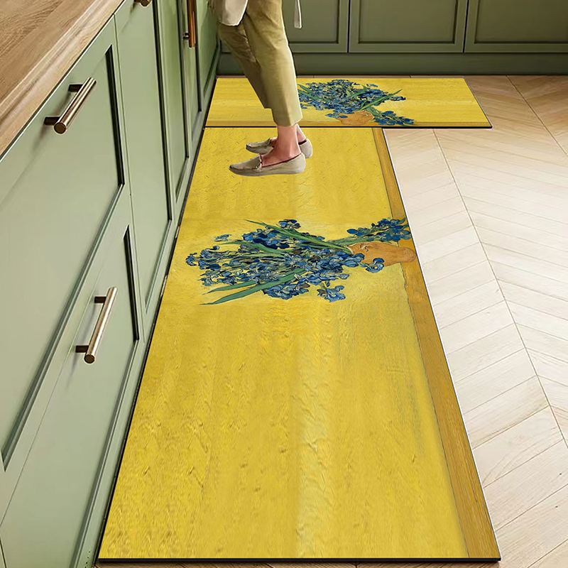复古油画吸水防油可擦洗厨房地垫高端科技皮防滑耐脏脚垫植物花卉
