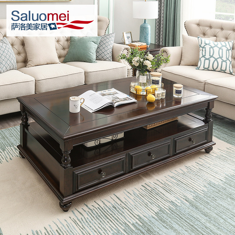 美式实木茶几电视柜组合黑胡桃色欧式简约小户型储物复古客厅家具