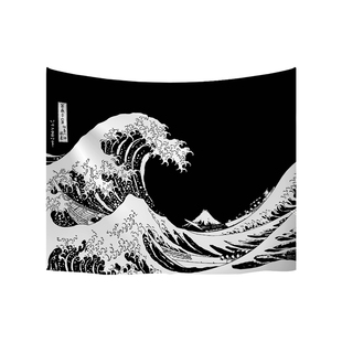 神奈川简约黑白海浪挂布宿舍浮世绘日式挂毯太阳神直播背景墙挂布