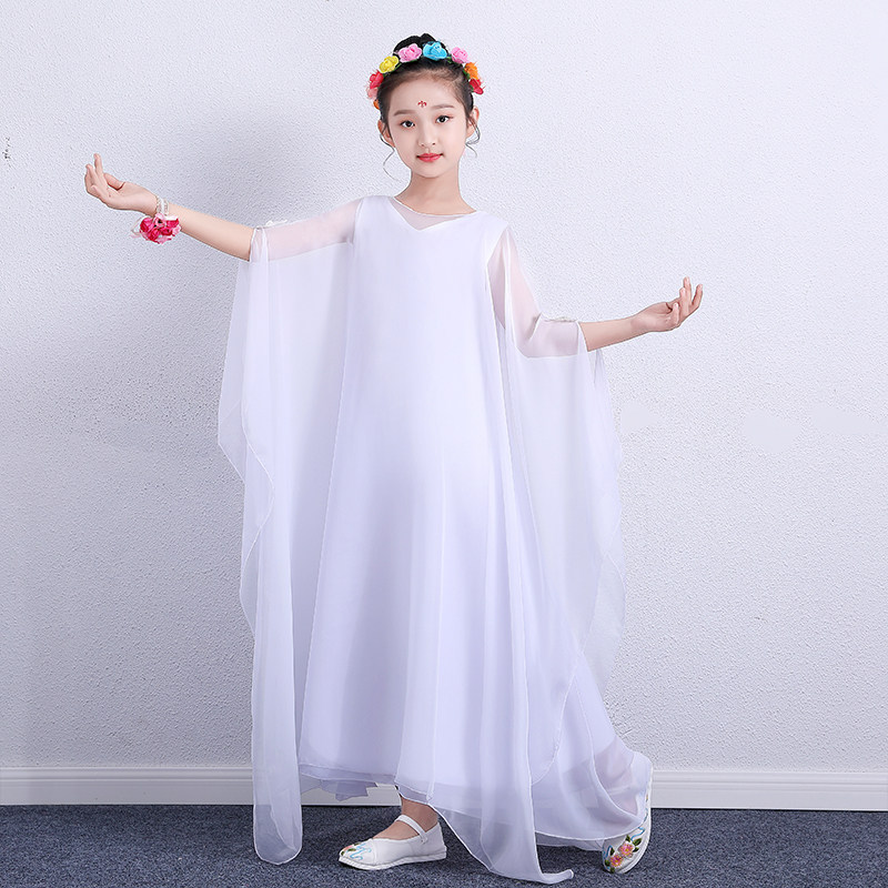儿童古筝演出服女大童仙女汉服中国风古典女童连衣裙水袖表演服