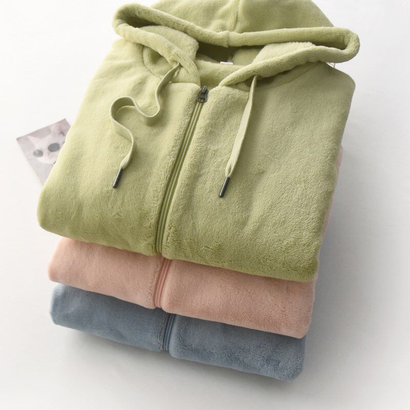 睡衣男女秋冬季法兰绒加厚保暖加绒连帽拉链长袖情侣家居服套装