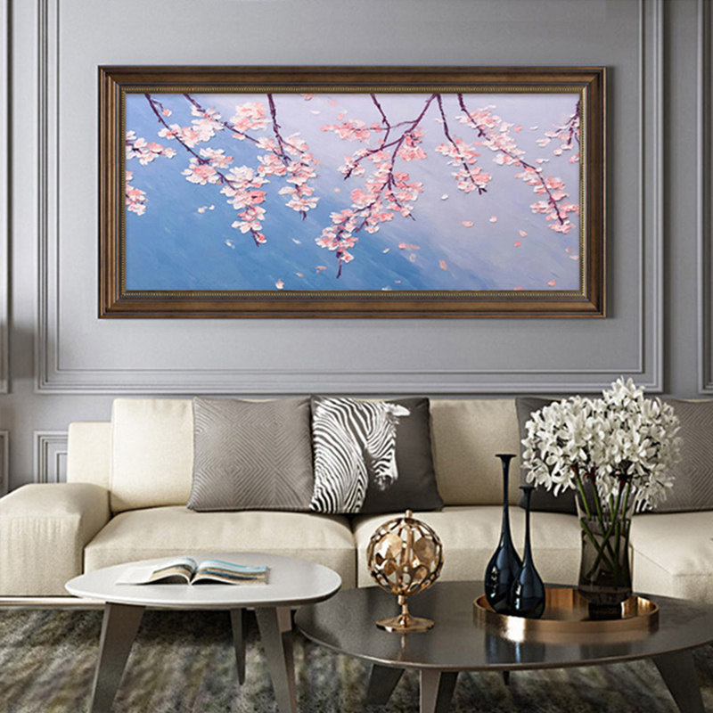 客厅装饰画一整幅美式背景墙画抽象花卉油画餐厅大幅挂画卧室壁画