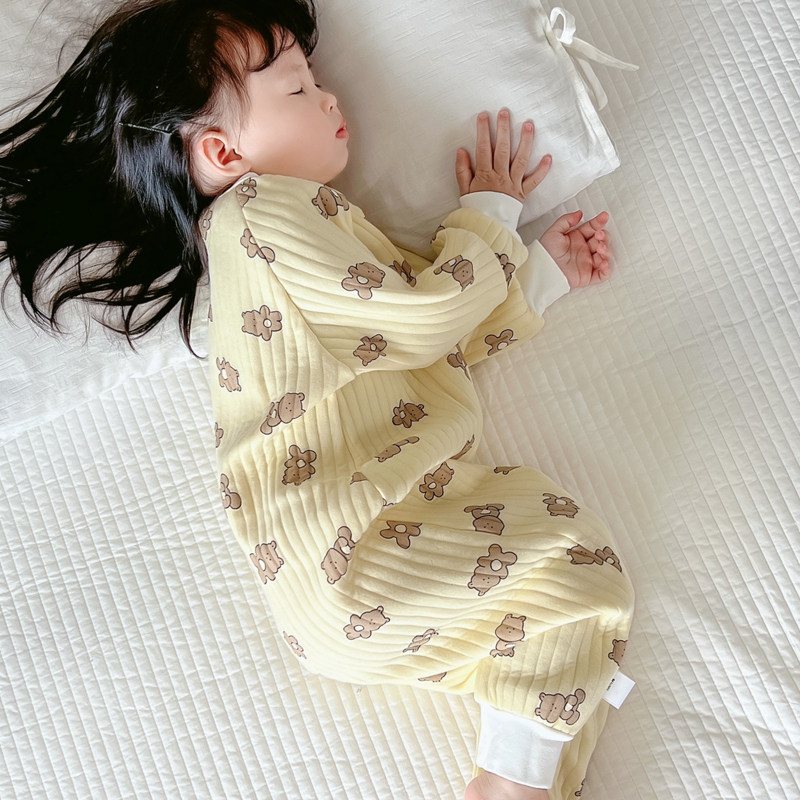 秋冬宝宝睡袋儿童防踢被纯棉分腿男女童夹棉连体睡衣四季护肚神器