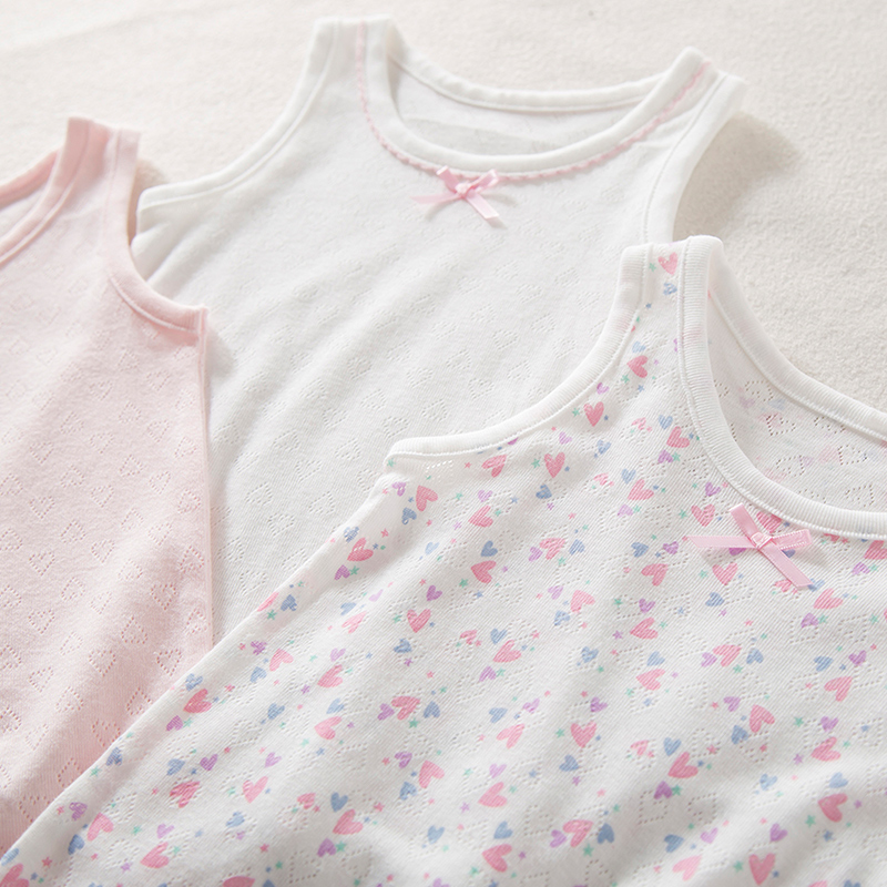 春夏打底儿童小背心女童宝宝中小童无袖T恤吊带女孩纯棉透气网眼