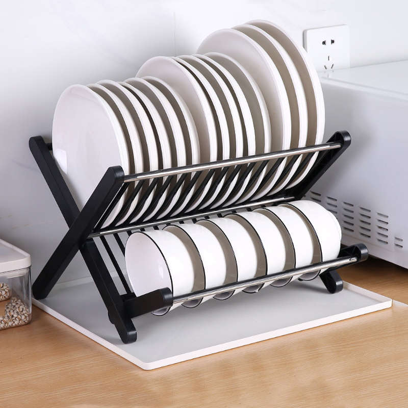 免安装摺叠厨房碗架沥水架双层餐具架家用碗碟碗盘置物架塑料防霉