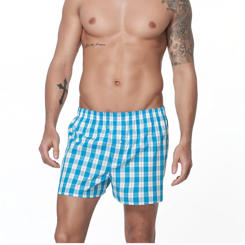 3条装阿罗裤男纯棉布格子宽松透气四角加大码平角内裤居家短睡裤