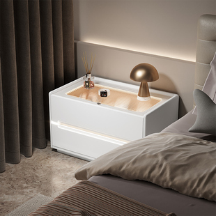 大尺寸70公分床头柜床边柜卧室奶油风白色智能高端带灯50cm收纳柜