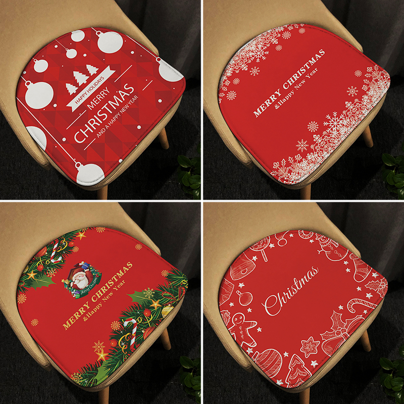 圣诞节装饰马蹄形温莎椅垫圣诞老人餐椅坐垫实木椅子防滑皮椅座垫