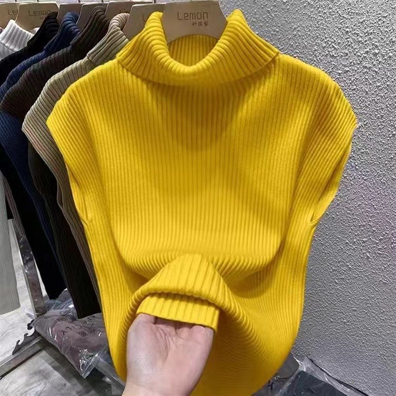 高领针织打底衫女2024春夏内搭洋气修身上衣叠穿无袖毛衣马甲背心