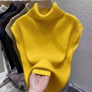 高领针织打底衫女2024春夏内搭洋气修身上衣叠穿无袖毛衣马甲背心