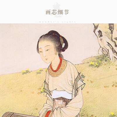 桐荫抚琴图人物画 仕女调鹦图复古装饰画 绢布卷轴挂画可来图定制
