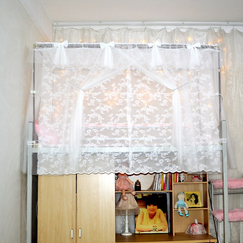 大学生宿舍纱帘蚊帐女生寝室上下铺韩式帐纱少女公主风一体式床幔