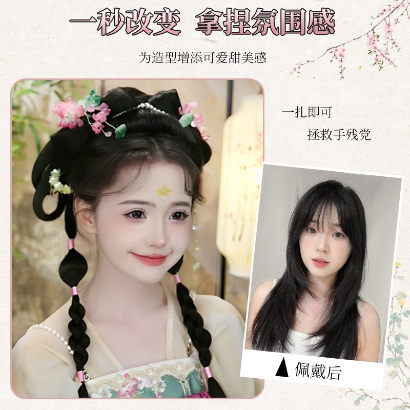 汉服假发泡泡辫子古装马尾新中式彩色麻花灯笼辫古风造型国风头饰