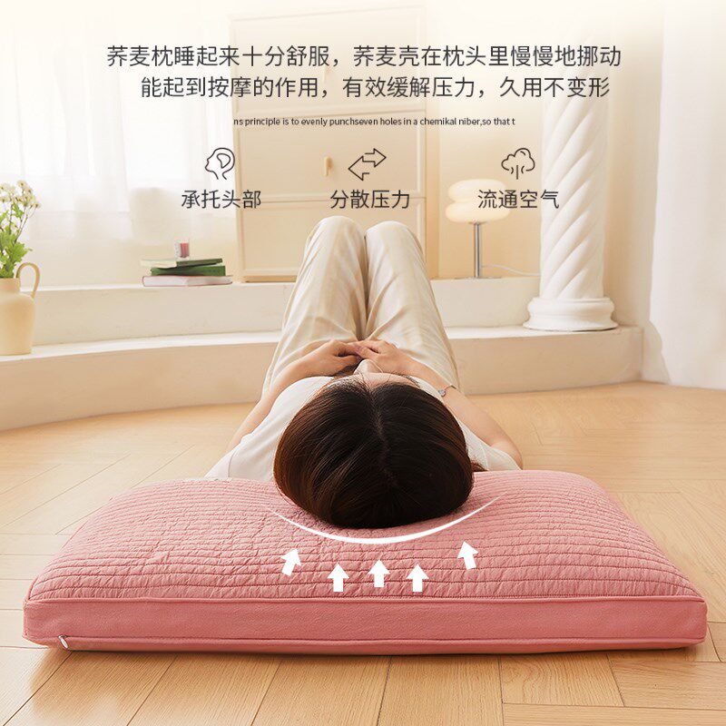 艾洛琳荞麦枕头单人护颈椎助睡眠硬枕芯成人睡觉专用加大定型低枕