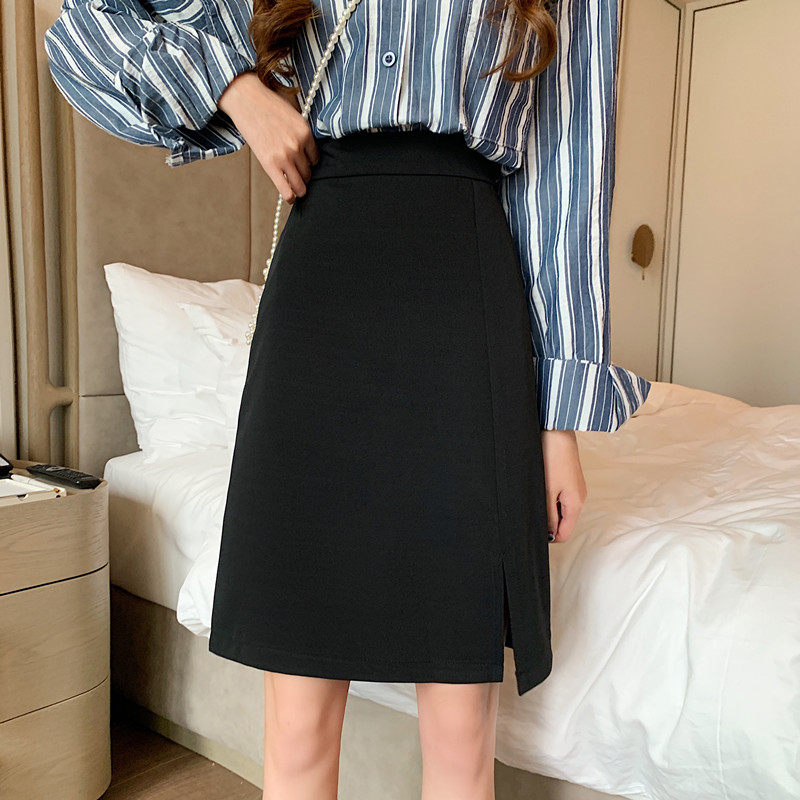 夏季半身裙女高腰a字裙包臀裙大码西装裙中长款黑色显瘦开叉短裙