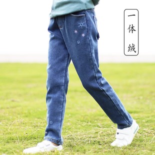 子一體絨保暖長褲 女童加絨牛仔褲 秋冬新款 兒童褲 加厚外穿春秋彈力