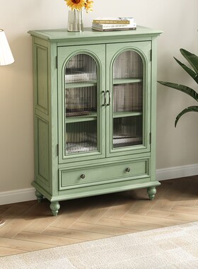 森趣美式绿色实木拱门酒柜2024新款小户型矮柜储物柜边柜一体靠墙