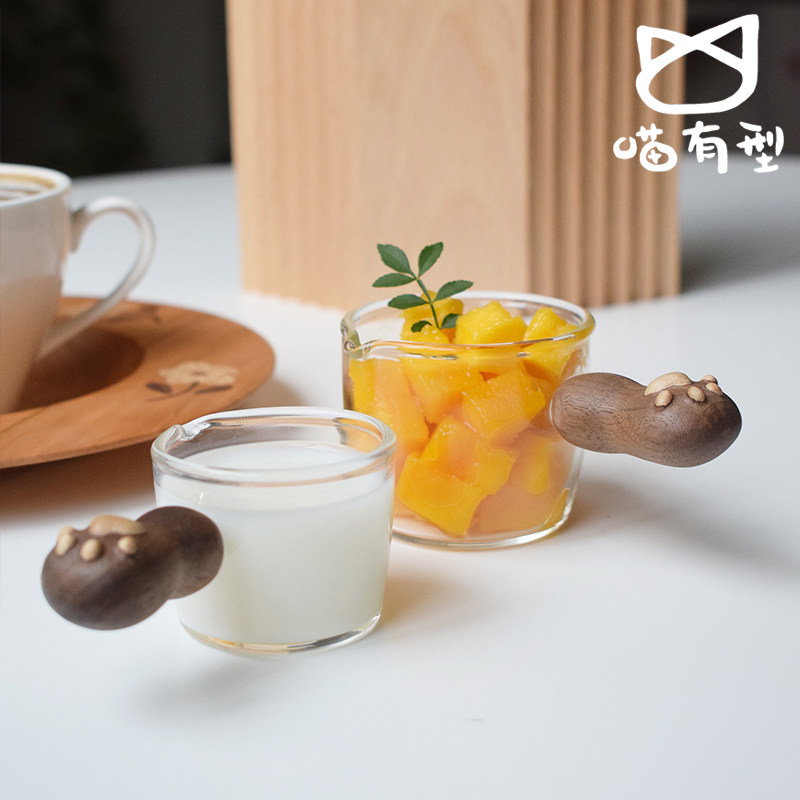 【猫爪小奶盅】喵有型日式浓缩咖啡玻璃杯度量杯酱料碟奶缸倒奶罐