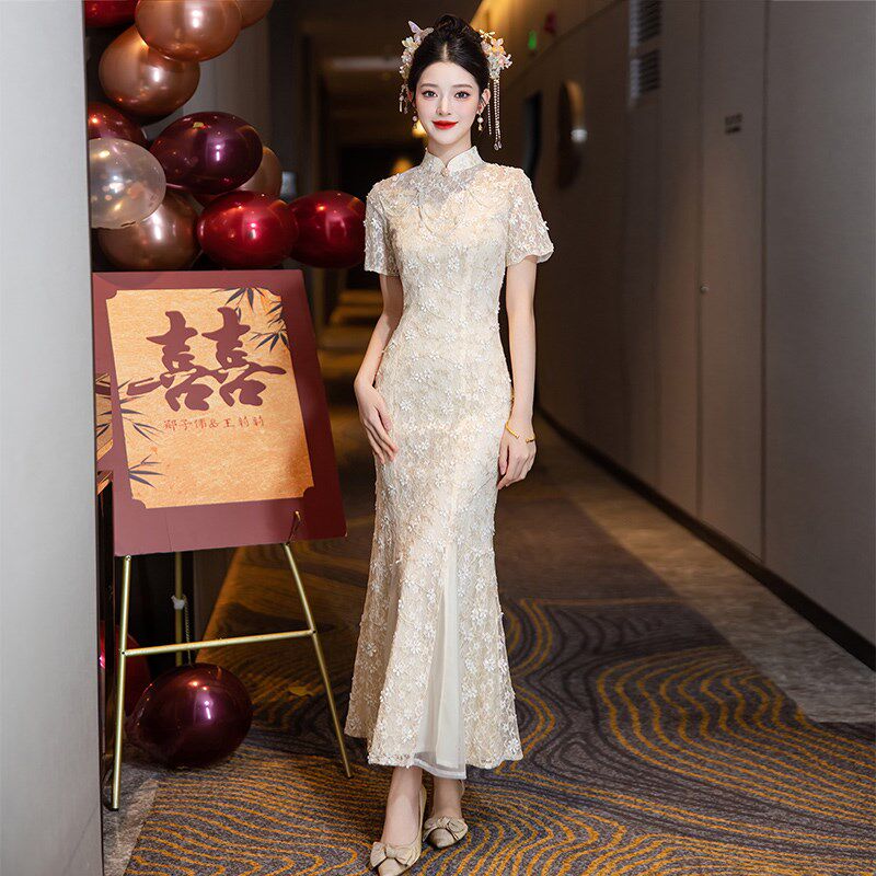 新中式旗袍改良版鱼尾裙2025新款新娘订婚礼服回门便装高级感修身