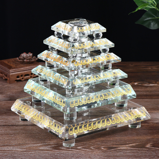 水晶底座托LED七彩色发光佛像佛塔舍利塔底座桌面工艺品小号摆件