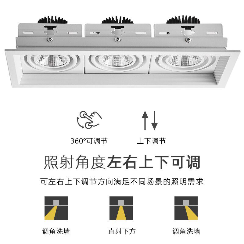 LED双头斗胆灯嵌入式cob射灯单头三头商用吊顶天花格栅方形豆胆灯