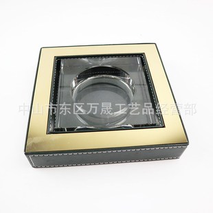 高档商务皮革水晶烟灰缸欧式 复古办公家居 创意家用客厅个性 时尚