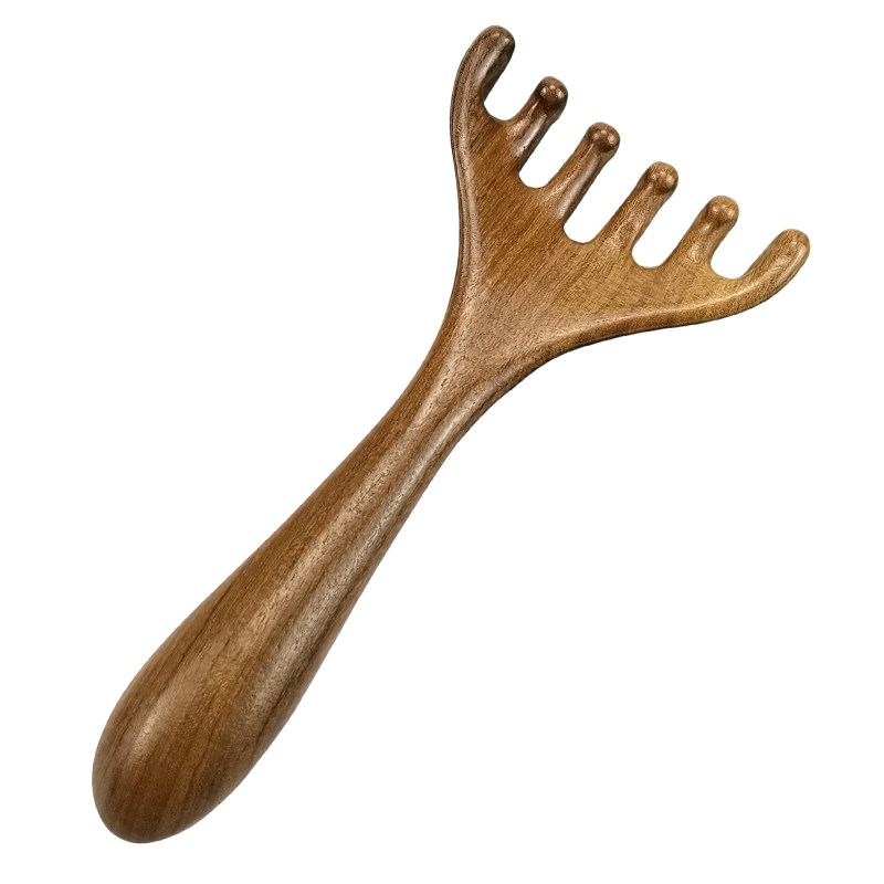 鹿角按摩头部五爪经络刷檀木质五齿梳子全身刮痧点穴头疗爪子工具