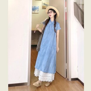 改良旗袍国风显瘦立领盘扣气质中长连衣裙女 新款 新中式 文艺女夏季