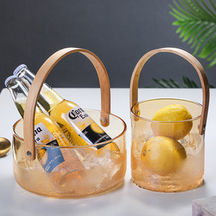 玻璃小果盘客厅家用手提篮子水果快乐桶冰桶零干果食盘酒桶收纳篮