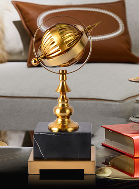 轻奢摆件样板间简约时尚精美条纹地球仪铁艺摆件电镀拉丝防锈摆件