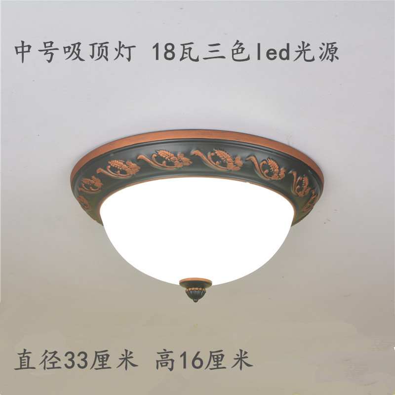 新款欧式铁艺吸顶灯卧室餐厅阳台楼梯间洗手间过道三色光源灯具