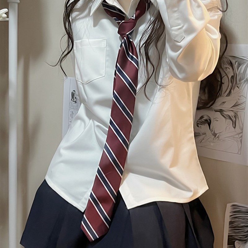 jk长袖衬衫基础款百褶裙制服套装叠穿秋冬学院风收腰内搭白衬衣女