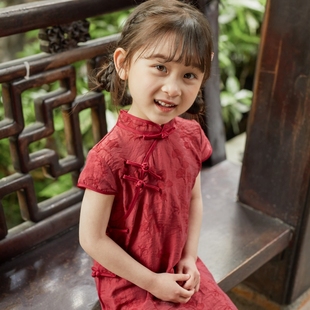 女童旗袍夏季新款国潮改良汉服儿童红色中国风连衣裙轻薄童装裙子