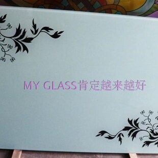 武汉厂家做烤漆钢化桌面吊顶电视背景墙艺术玻璃红底白图对角花藤