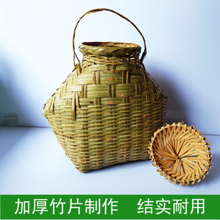纯手工竹编手提特大号鱼篓竹篮农家乐装饰道具捉鱼竹篓带盖子竹筐