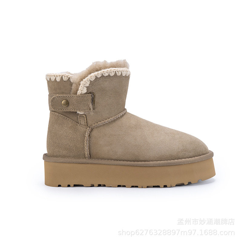 河南桑坡雪地靴女2024秋冬新款加厚皮毛一体厚底3352毛线口保暖