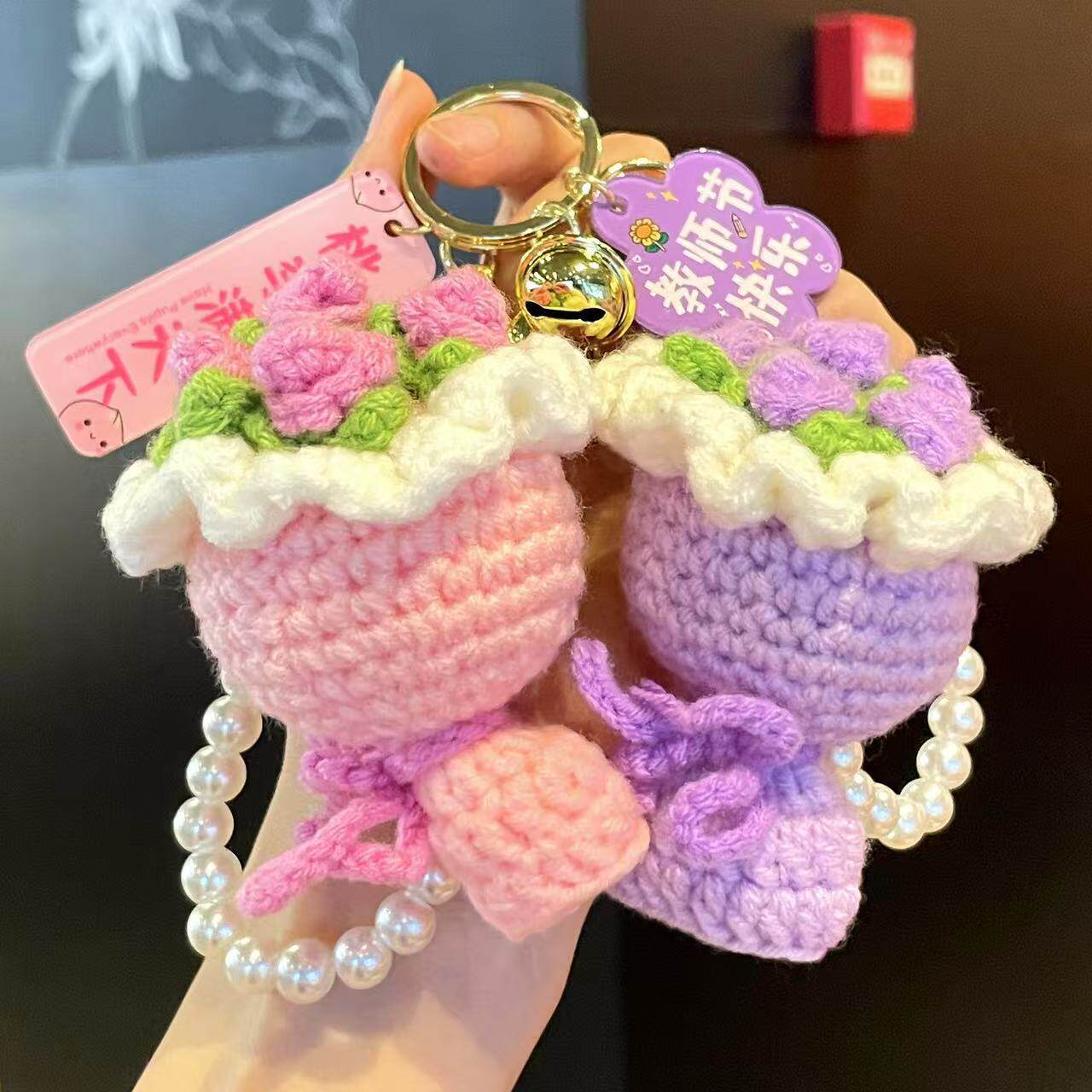教师节玫瑰仿真花钥匙扣