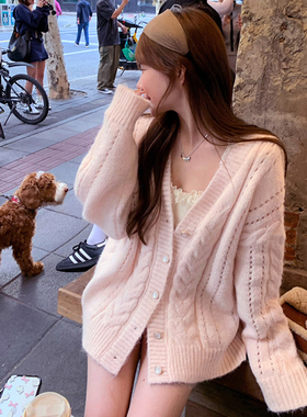 针织开衫毛衣外套女早秋2025新款巨好看设计感毛球上衣