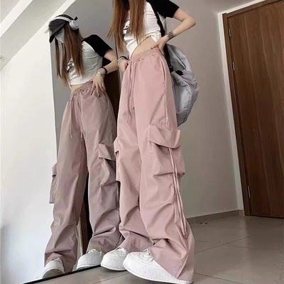 美式复古工装裤女高腰直筒阔腿设计感小众宽松休闲拖地长裤女