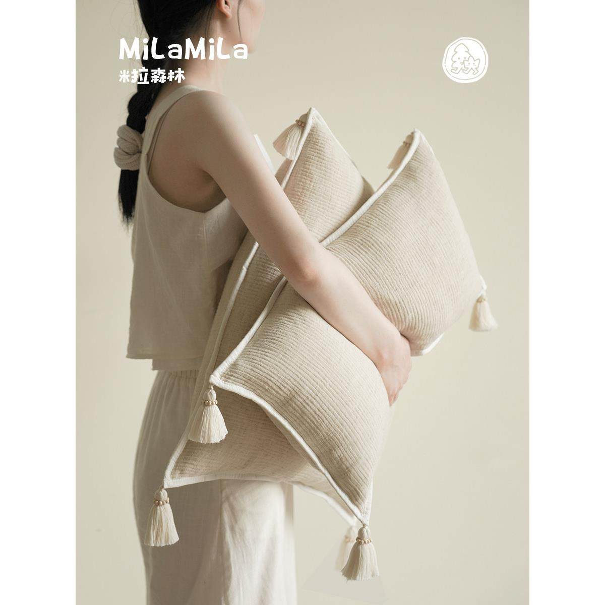 MILA米拉卡其色棉麻流苏抱枕客厅靠枕沙发靠垫腰枕套披毯盖毯简约,居家布艺,靠垫/抱枕,淘宝优惠券,粉丝福利购,淘宝优惠卷