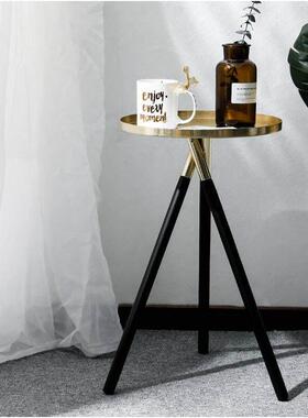 北欧时尚金色小茶几样板房间沙发边几简约角几卧室创意床头圆桌子