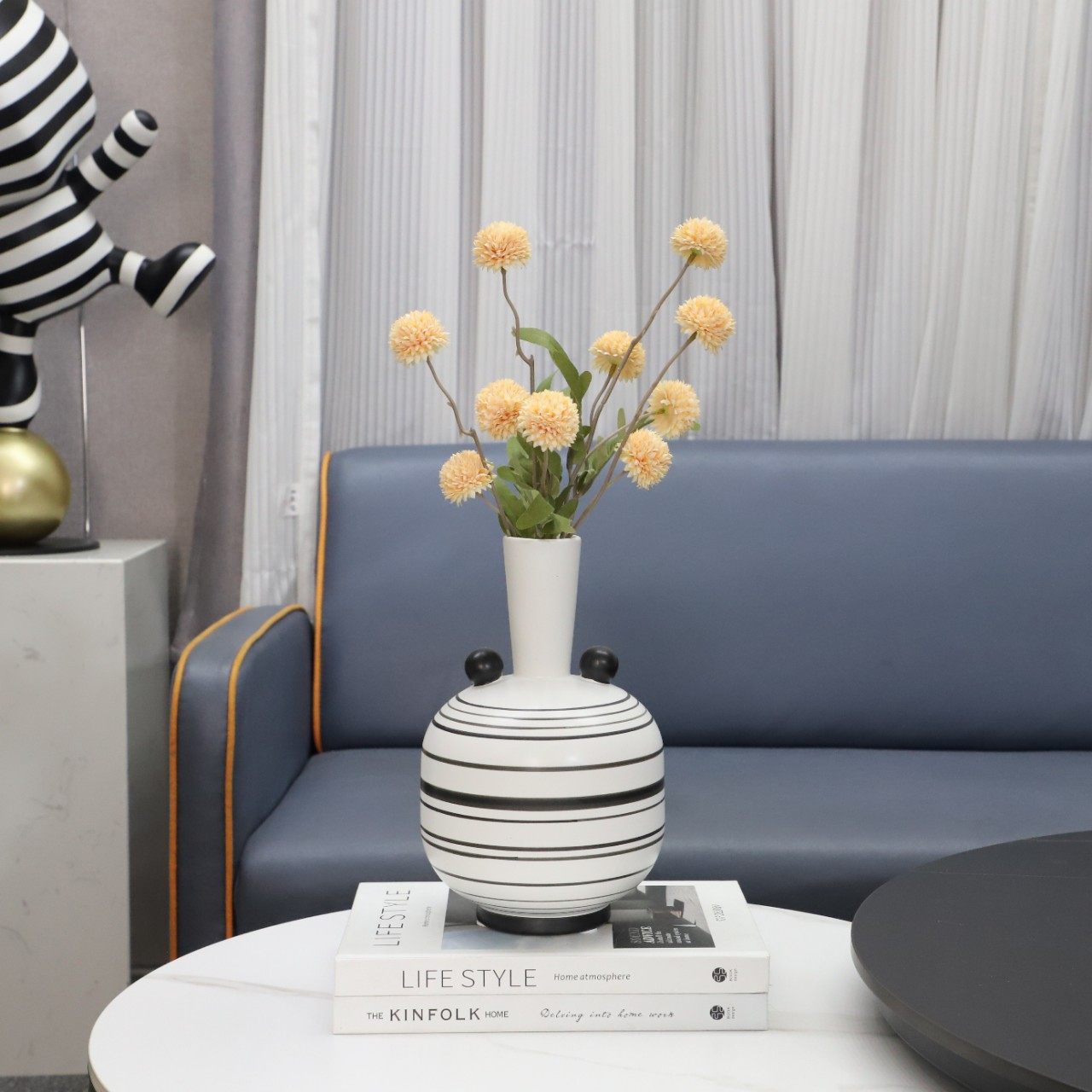 北欧创意手绘黑白条纹陶瓷手工花瓶摆件餐厅客厅书房桌面家居饰品,鲜花速递/花卉仿真/绿植园艺,其它园艺用品,淘宝优惠券,粉丝福利购,淘宝优惠卷