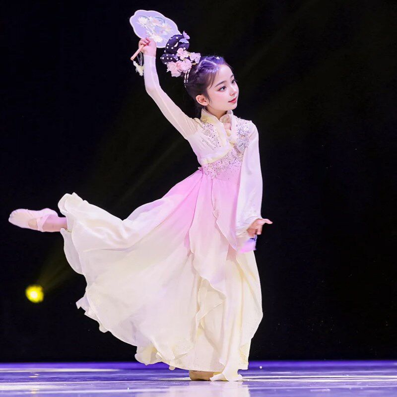 儿童古典舞演出服女童飘逸仙气舞蹈D服少儿独舞国风和风碟语表演