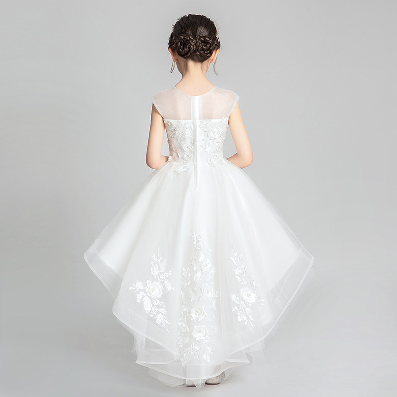 儿童礼服小孩拖尾婚纱白纱t蓬蓬裙公主花童女童模特走秀洋气高贵
