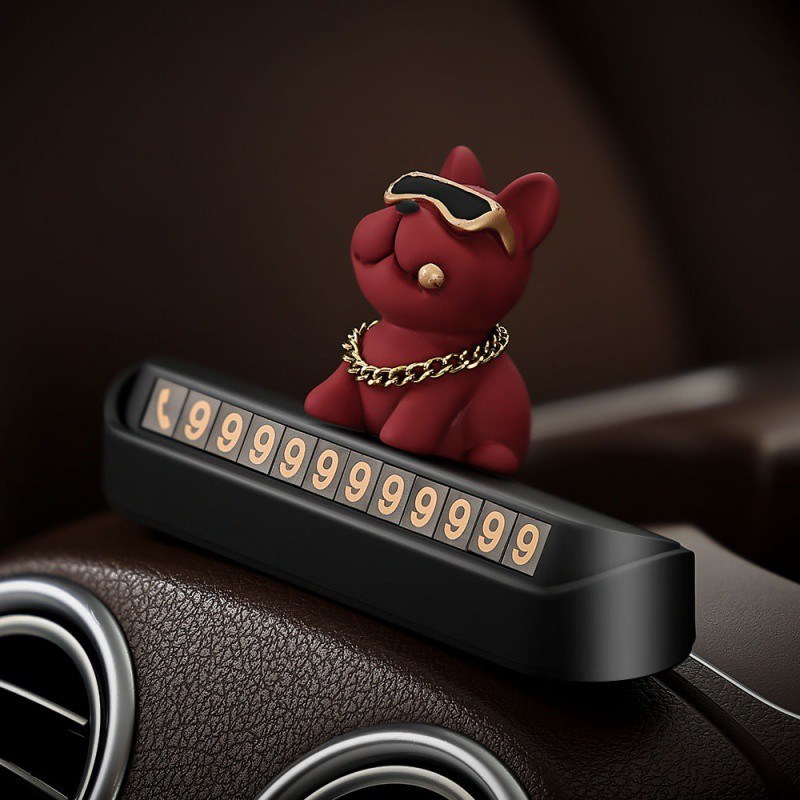 wC0土豪法斗狗汽车临时停车电话号码牌车载装饰用品车用挪车牌移