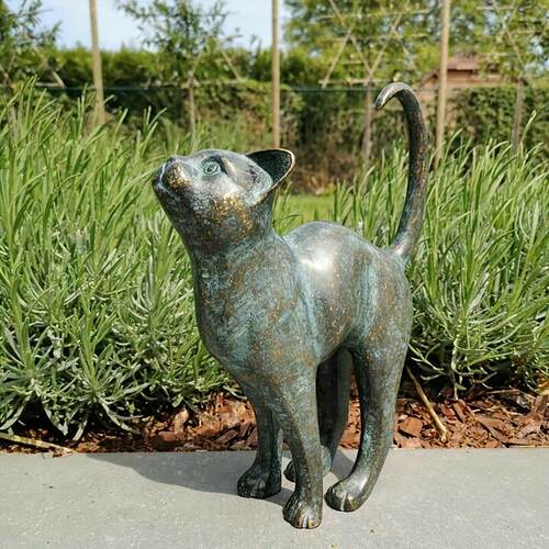 Bronze Cat Sculpture Statue Decor Cat Resin Bronze Lawn跨境