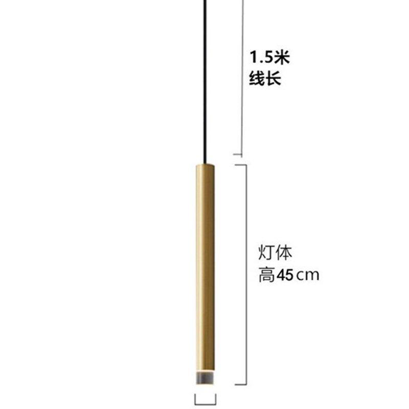 简约铜本色圆柱形吧台铁艺吊线灯现代轻奢风酒店卧室床头小吊灯