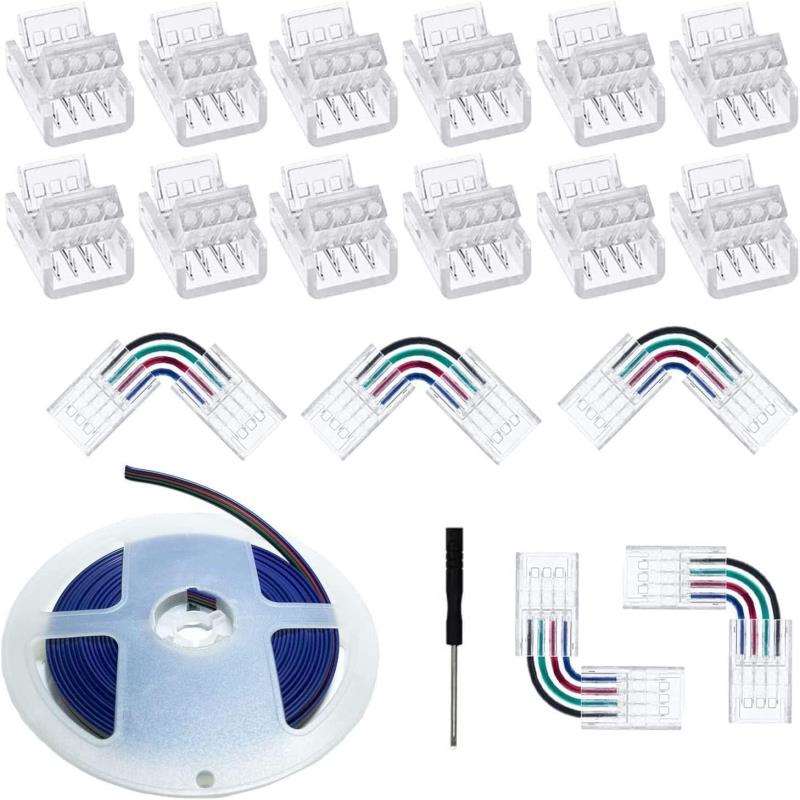 4Pin 10mm透明水晶免焊卡扣连接器RGB七彩LED灯条板对四线L型转角